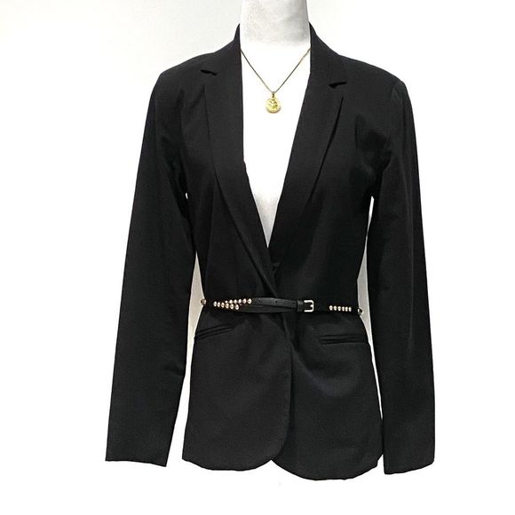 J. Crew Skinny Black Leather Gold Studded Belt S